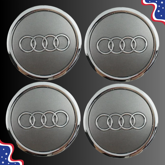 Set of 4 69mm Wheel Center Caps Compatible with Audi – Silver Gray & Chrome