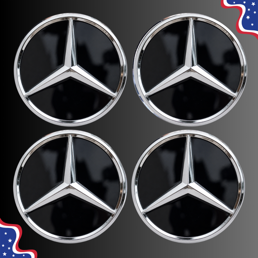4pcs Mercedes Center Caps Black & Silver