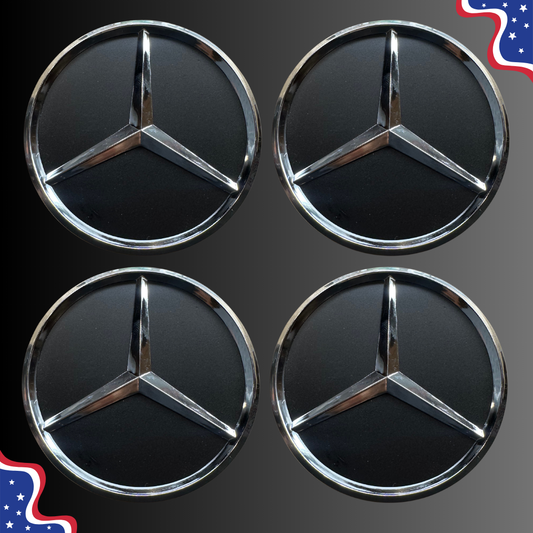4pcs Mercedes Center Caps Black & Chrome