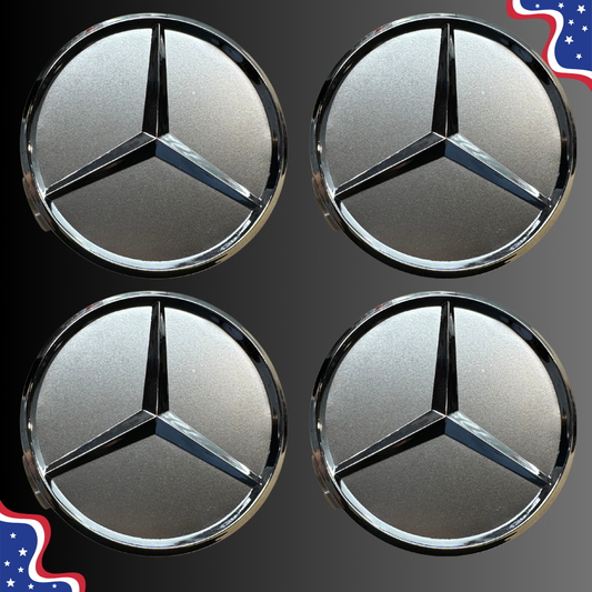 4pcs Silver Mercedes Benz Center Caps 75mm (2.95 inch)