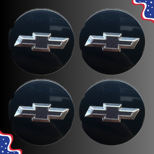 Set of 4 60mm Wheel Center Caps for Chevrolet β Black / Chrome front view