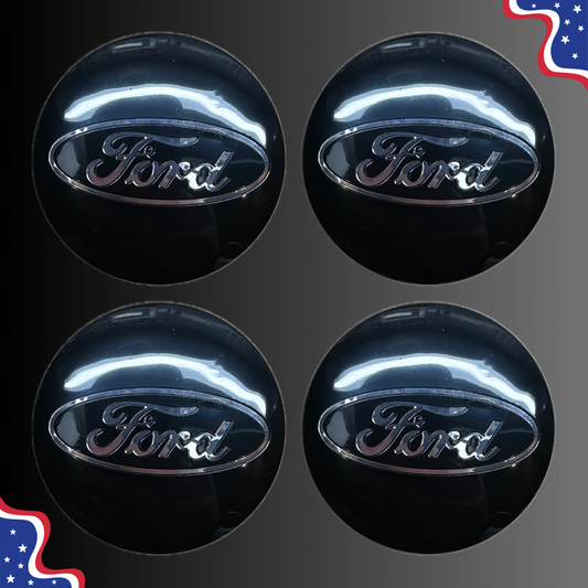 Set of 4 55mm Wheel Center Caps for Ford – Black front view