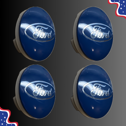 Set of 4 55mm Wheel Center Caps for Ford – Blue side view