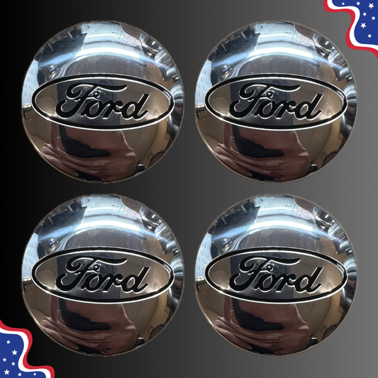 Set of 4 55mm Wheel Center Caps for Ford – Chrome front view