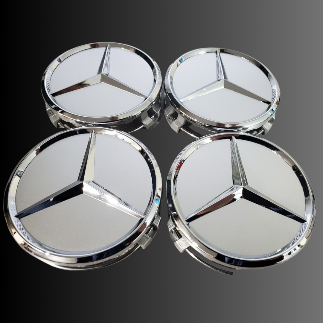 4pcs Mercedes Center Caps Silver & Chrome