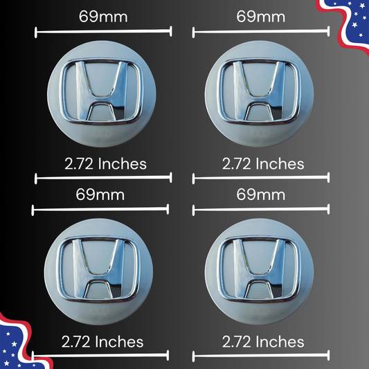 Set of 4 69mm Wheel Center Caps Compatible with Honda – Silver & Chrome