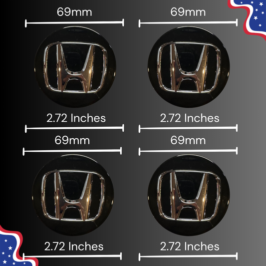 Set of 4 69mm Wheel Center Caps Compatible with Honda – Black & Chrome