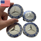 (4) Mercedes Benz Wheel Center Caps 75mm Blue & Silver