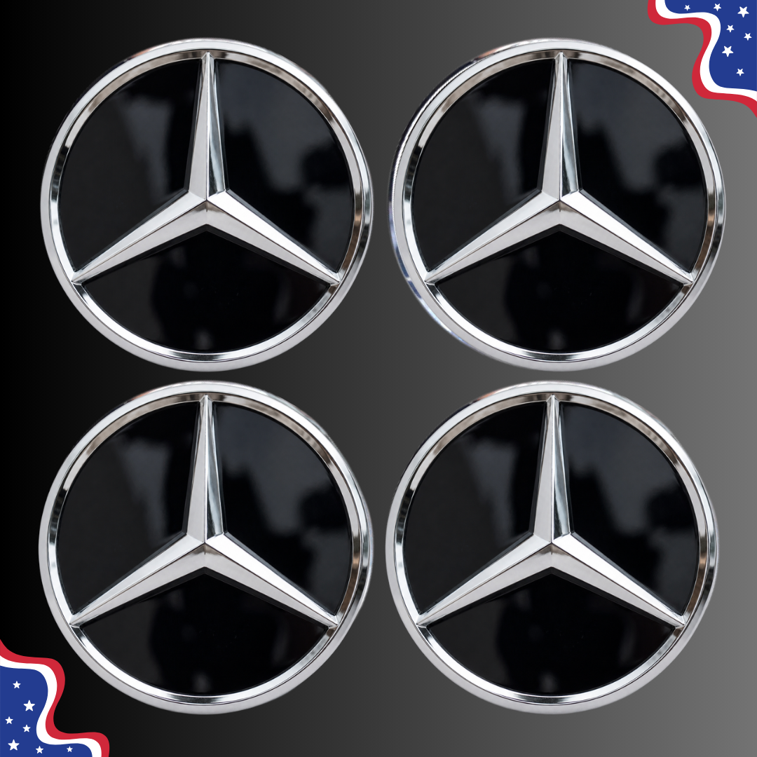 4pcs Mercedes Center Caps Black & Silver