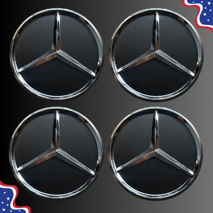 4pcs Mercedes Center Caps 75mm Black & Chrome