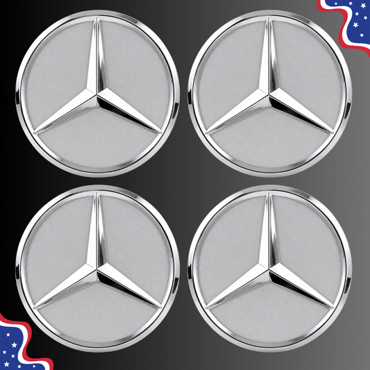 4pcs Mercedes Center Caps Silver & Chrome