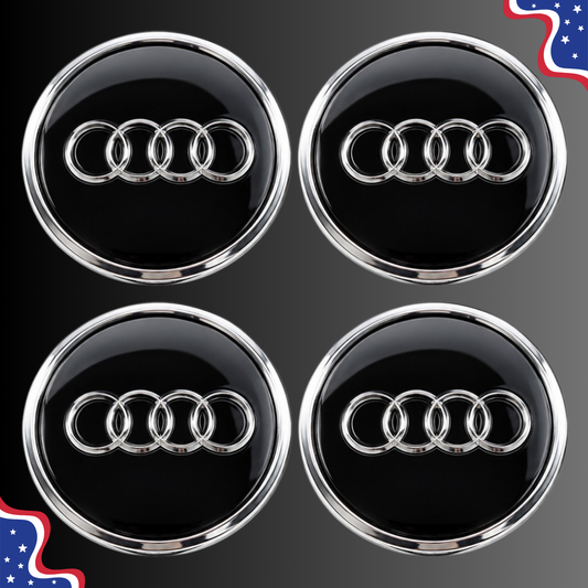 Set of 4 69mm Wheel Center Caps Compatible with Audi – Black & Chrome