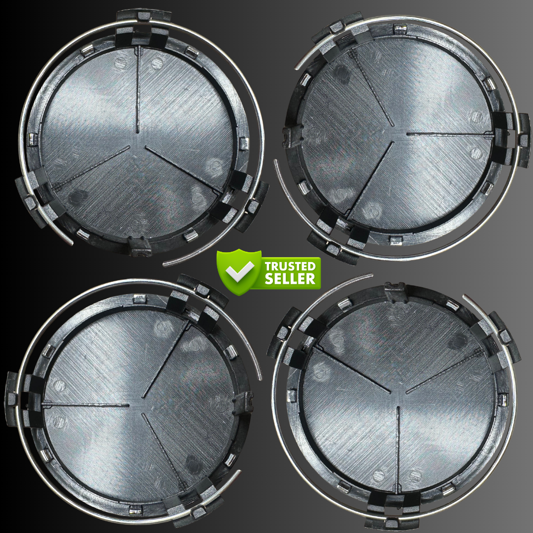 4pcs Mercedes Center Caps 75mm Black & Chrome