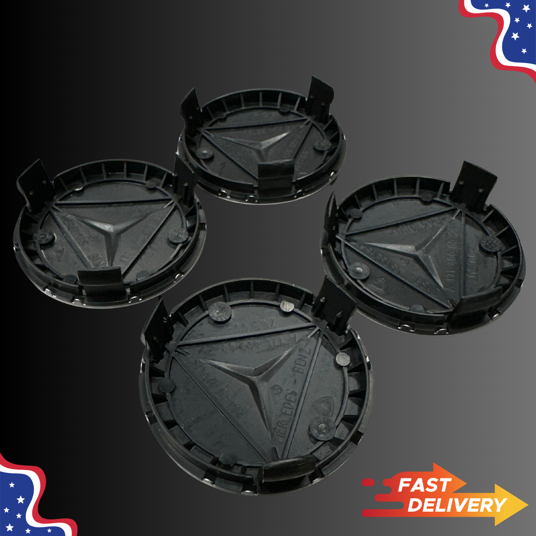 (4) Mercedes Benz Wheel Center Caps 75mm Blue & Silver