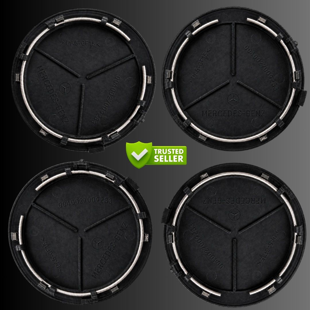 4pcs Mercedes Center Caps Black & Silver