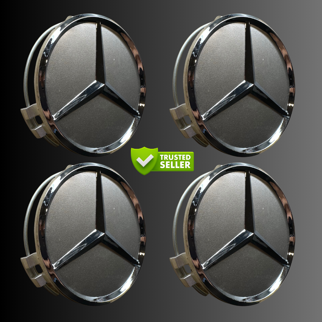 4pcs Silver Mercedes Benz Center Caps 75mm (2.95 inch)