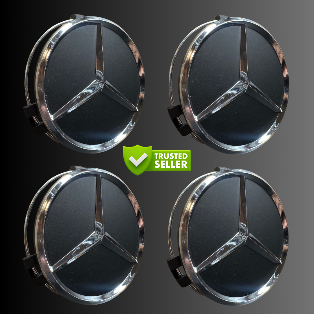 4pcs Mercedes Center Caps 75mm Black & Chrome