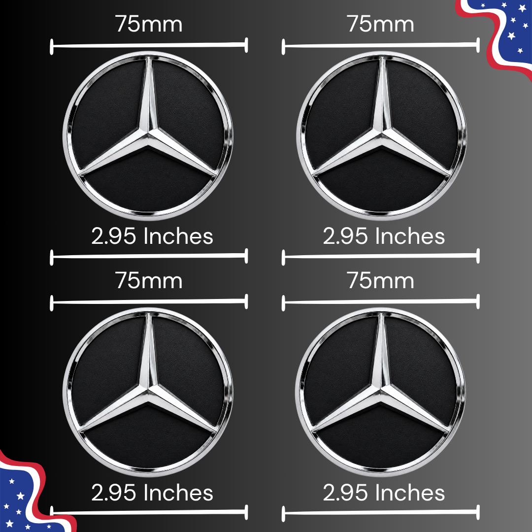 4pcs Mercedes Center Caps 75mm Black & Chrome