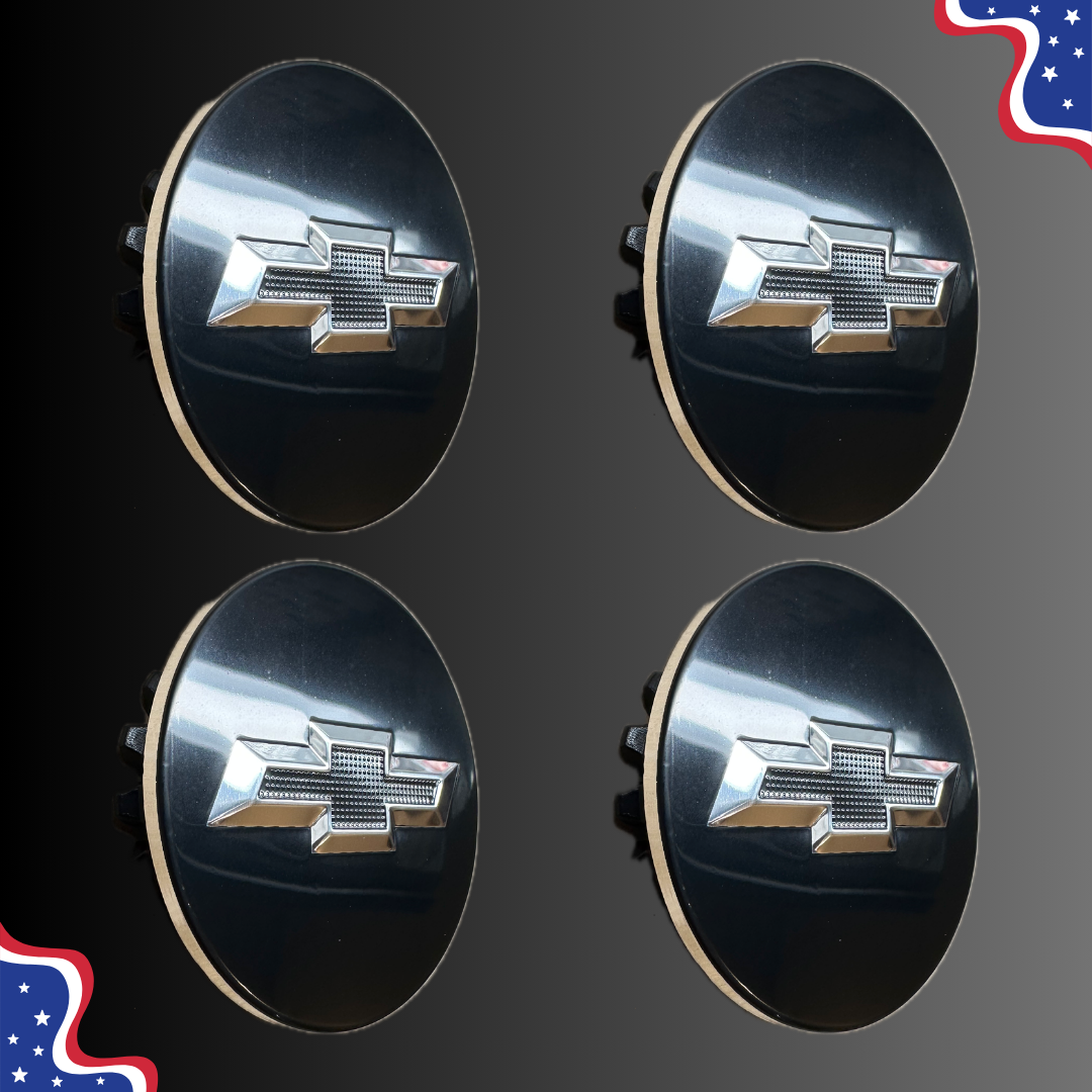 Set of 4 60mm Wheel Center Caps for Chevrolet – Black / Chrome side view