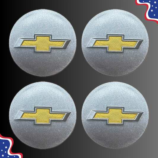 Set of 4 60mm Wheel Center Caps for Chevrolet – Silver / Gold front view