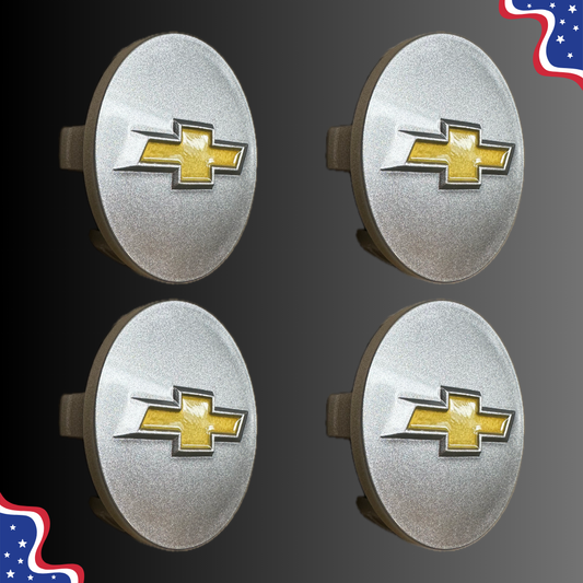 Set of 4 60mm Wheel Center Caps for Chevrolet – Silver / Gold side view
