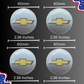 60 mm / 2.36 inch Chevrolet silver and gold center cap measurement guide