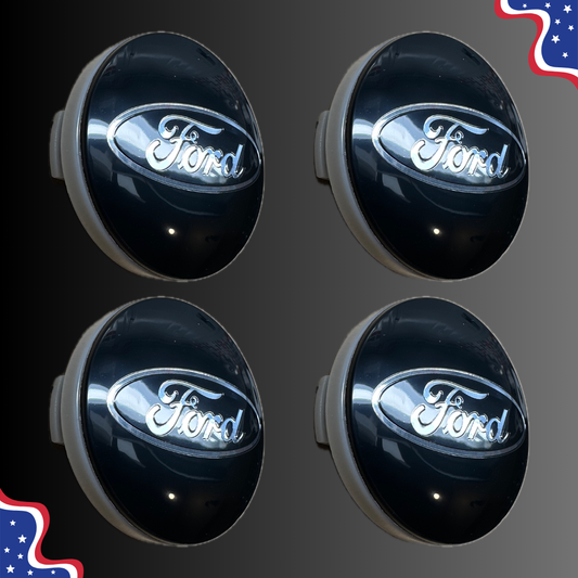 Set of 4 55mm Wheel Center Caps for Ford – Black side view