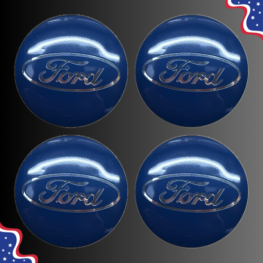 Set of 4 55mm Wheel Center Caps for Ford – Blue front view