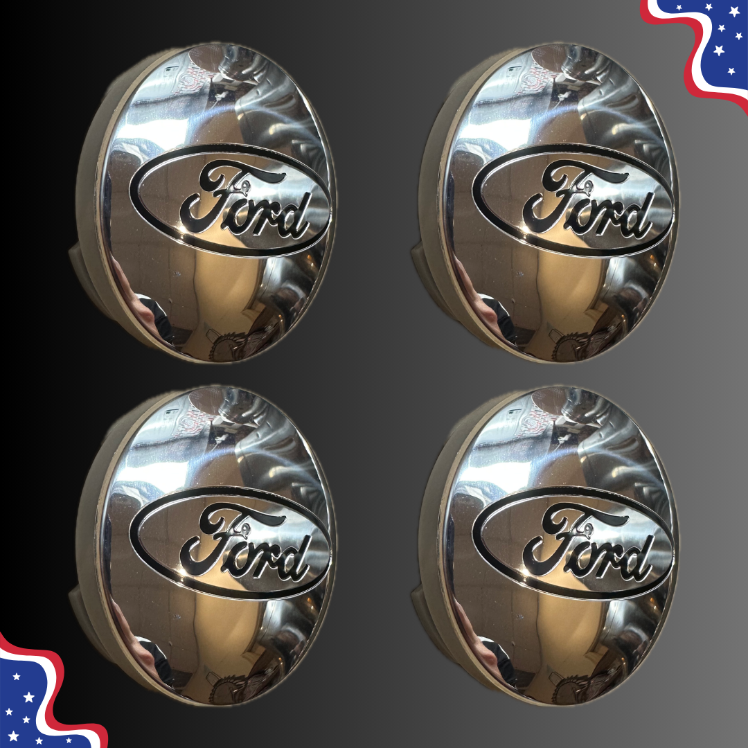 Set of 4 55mm Wheel Center Caps for Ford – Chrome side view