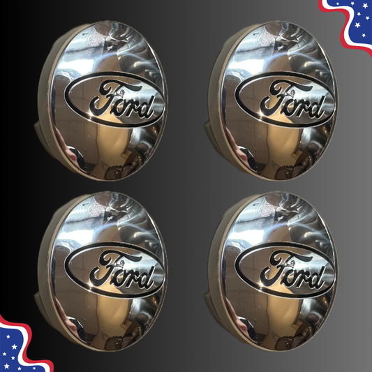 Set of 4 55mm Wheel Center Caps for Ford – Chrome side view