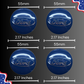 55 mm / 2.17 inch Ford blue center cap measurement guide
