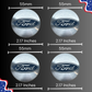 55 mm / 2.17 inch Ford silver center cap measurement guide