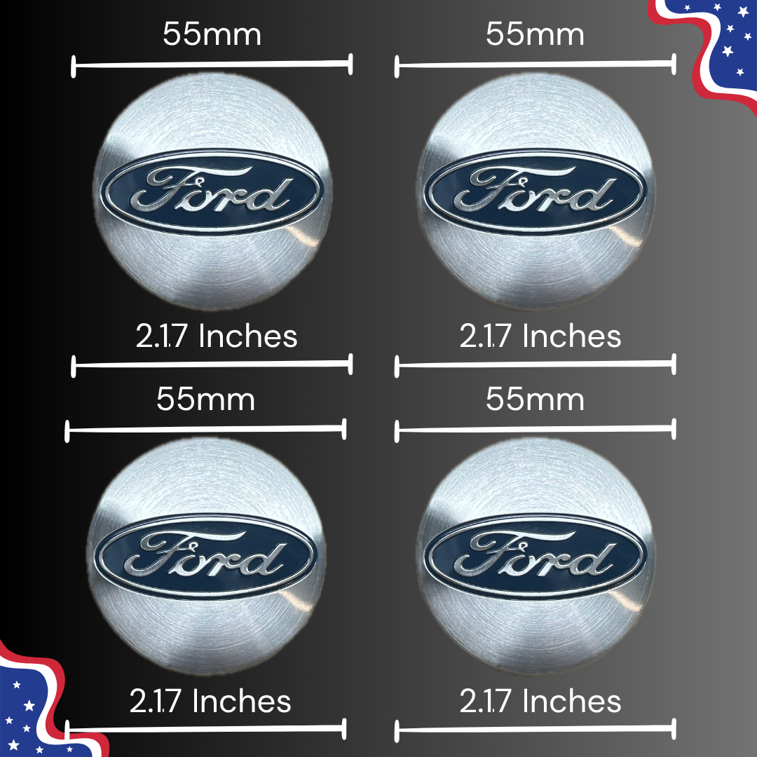 55 mm / 2.17 inch Ford silver center cap measurement guide