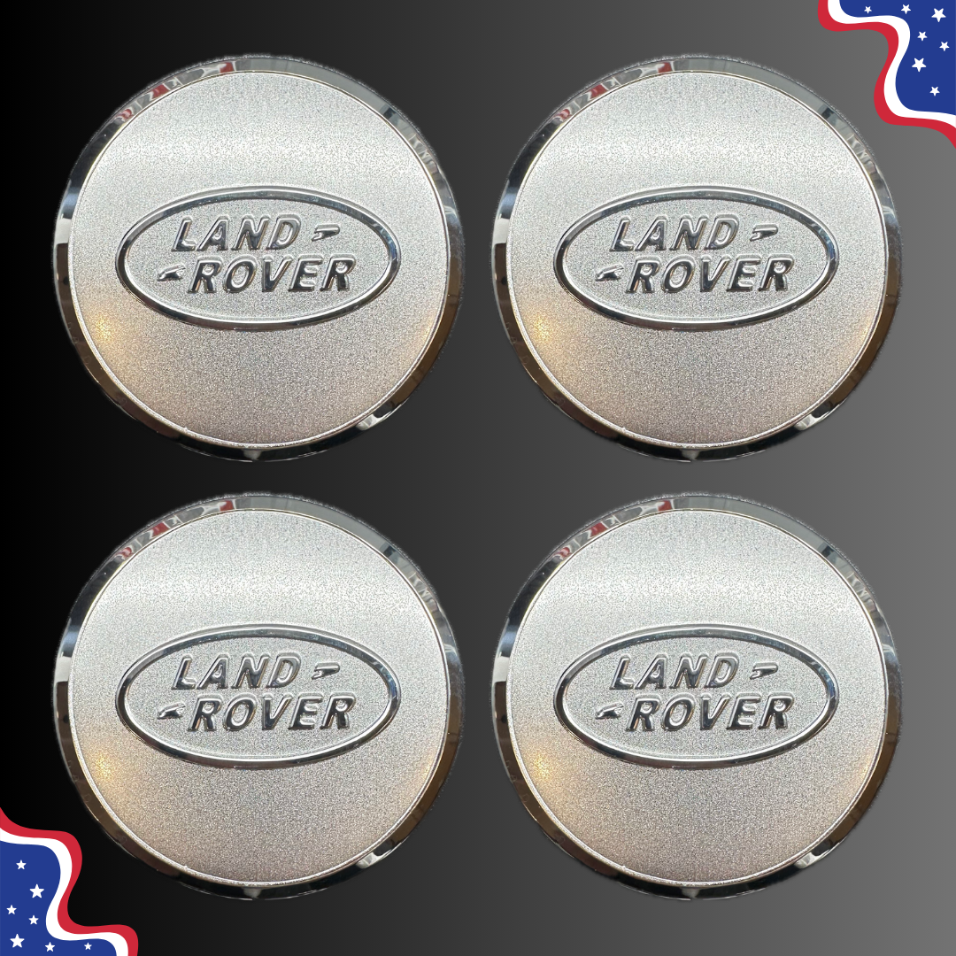 Set of 4 65mm Wheel Center Caps for Land Rover & Range Rover – Silver / Silver Logo front view