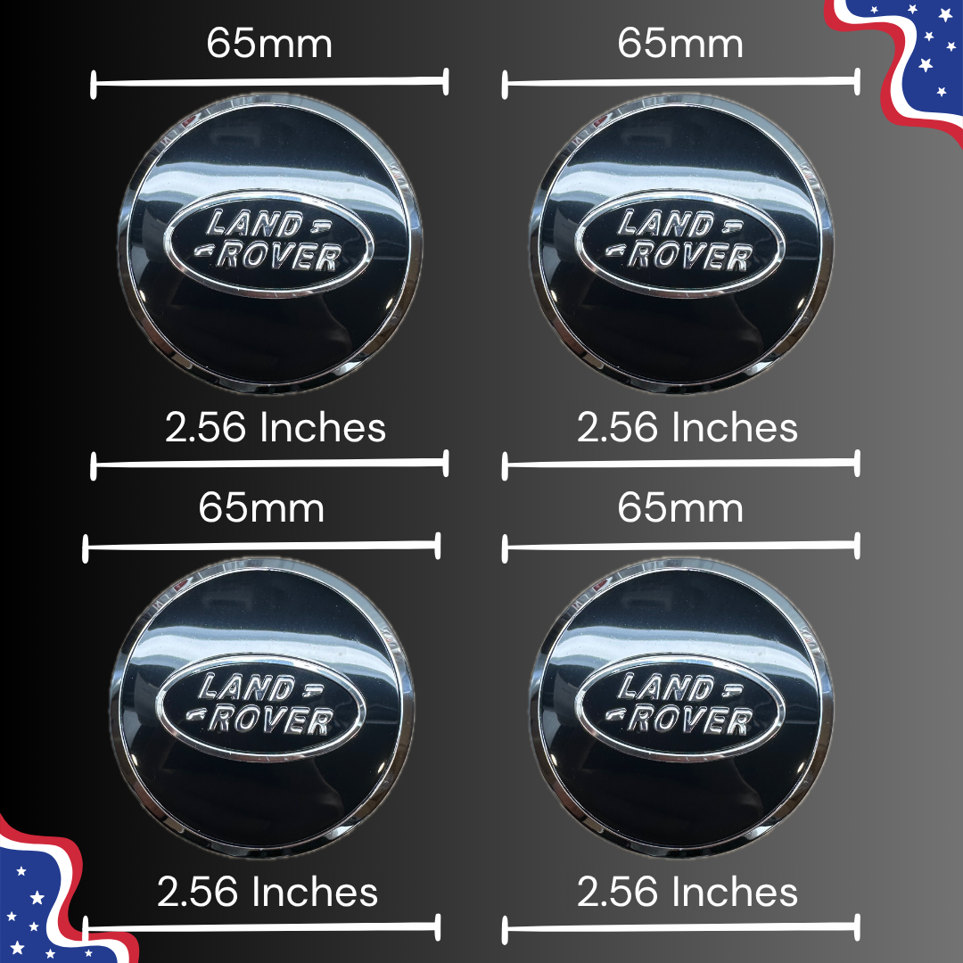 65 mm / 2.56 inch Land Rover black and silver logo center cap measurement guide
