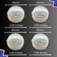 65 mm / 2.56 inch Land Rover silver and silver logo center cap measurement guide